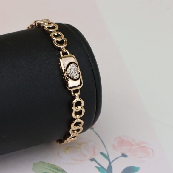 "Elegant Heart Charm Rose Gold Bracelet in High-Polish Finish, XPBL0899 - Picture 9 of 12